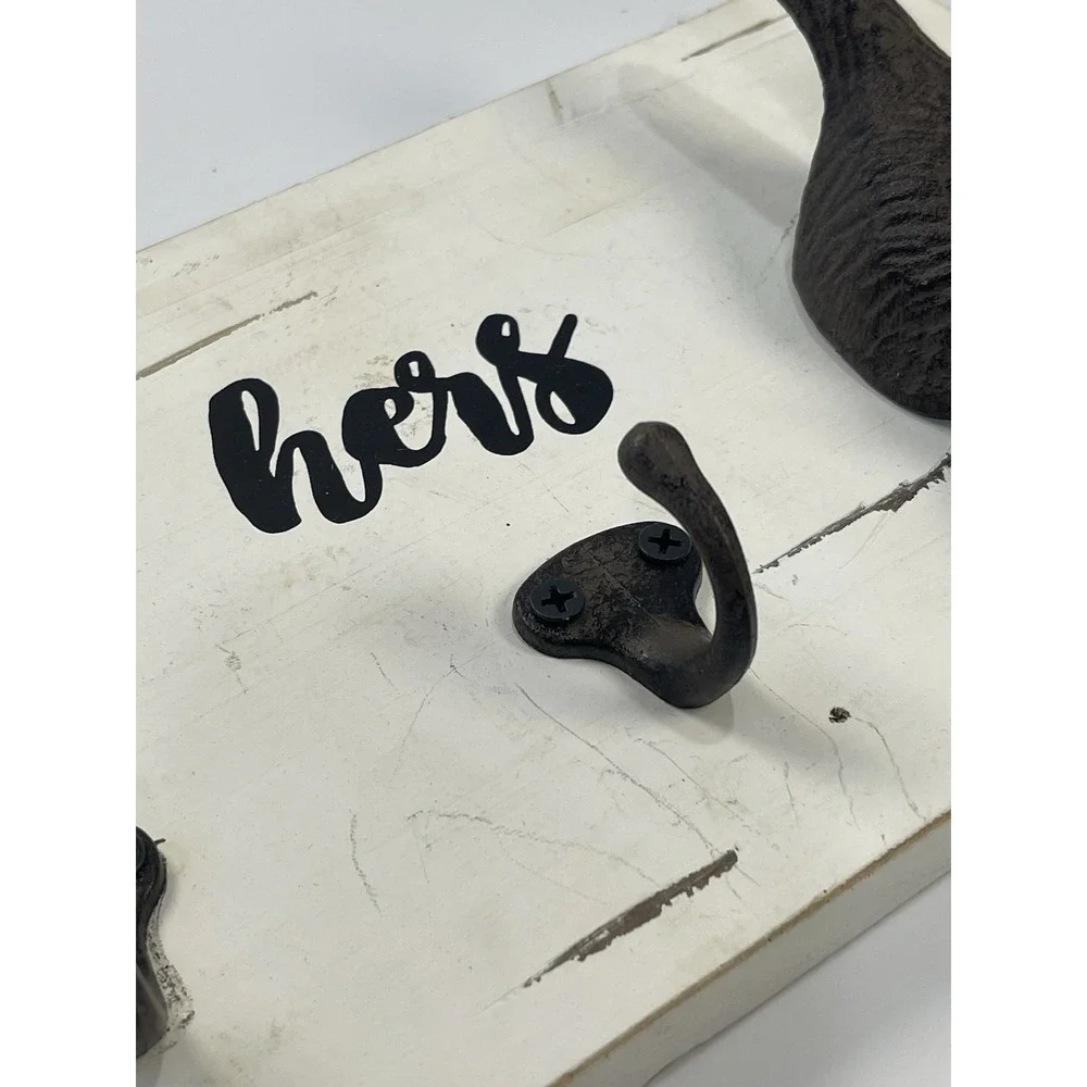 Wood &‎ Cast Iron Key  Hook Holders For Him Hers & Doggie Farmhouse